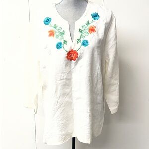 Choices White Linen Tunic with Colorful Embroidery